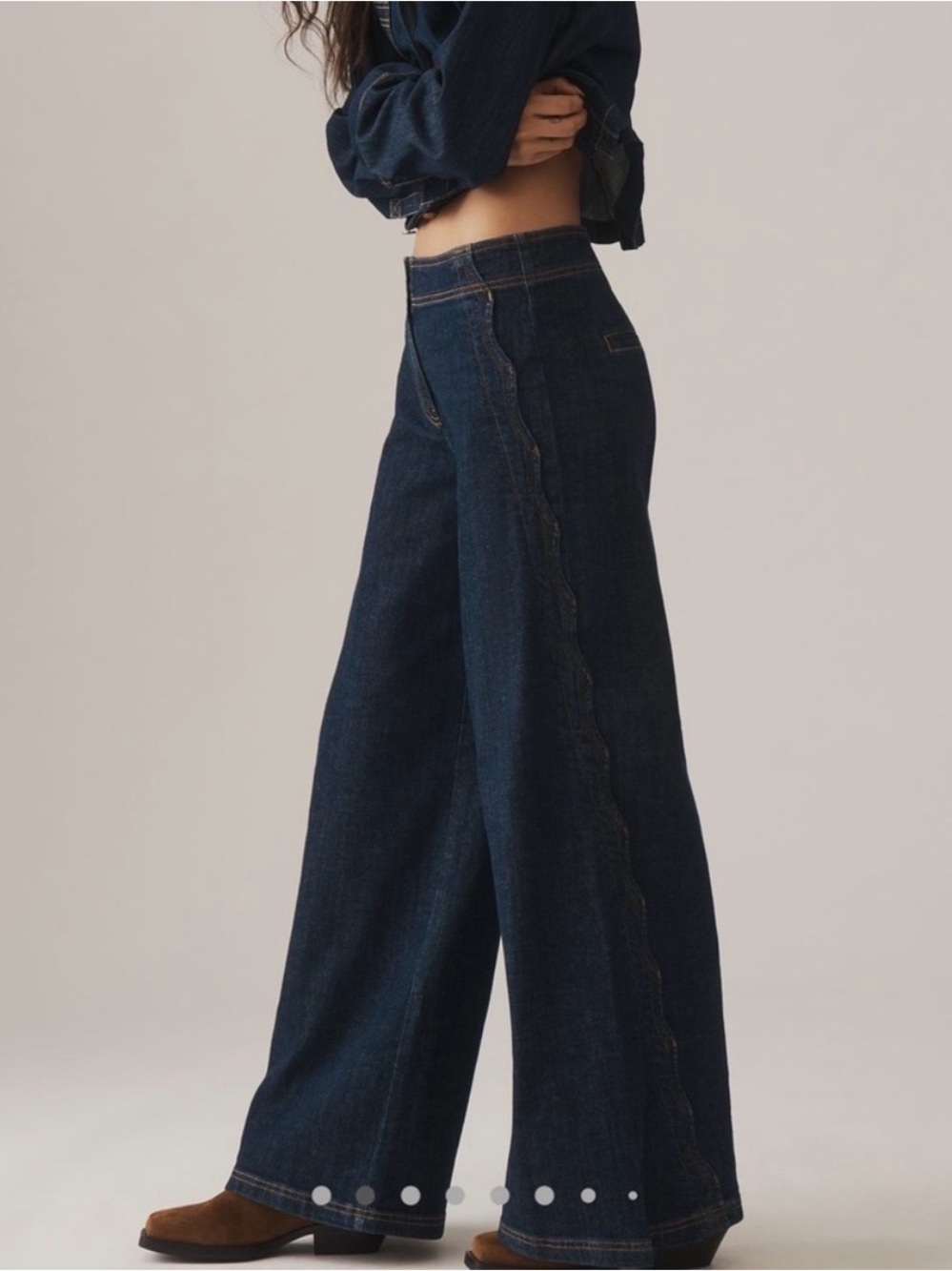 Maeve Anthropologie Scallop Edge High Rise Wide Leg Jeans Dark Denim NWT Size 30